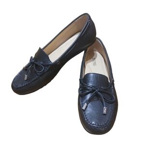 NEW MICHAEL Michael Kors Black Leather Loafers Driving Moccasin Shoes Si…